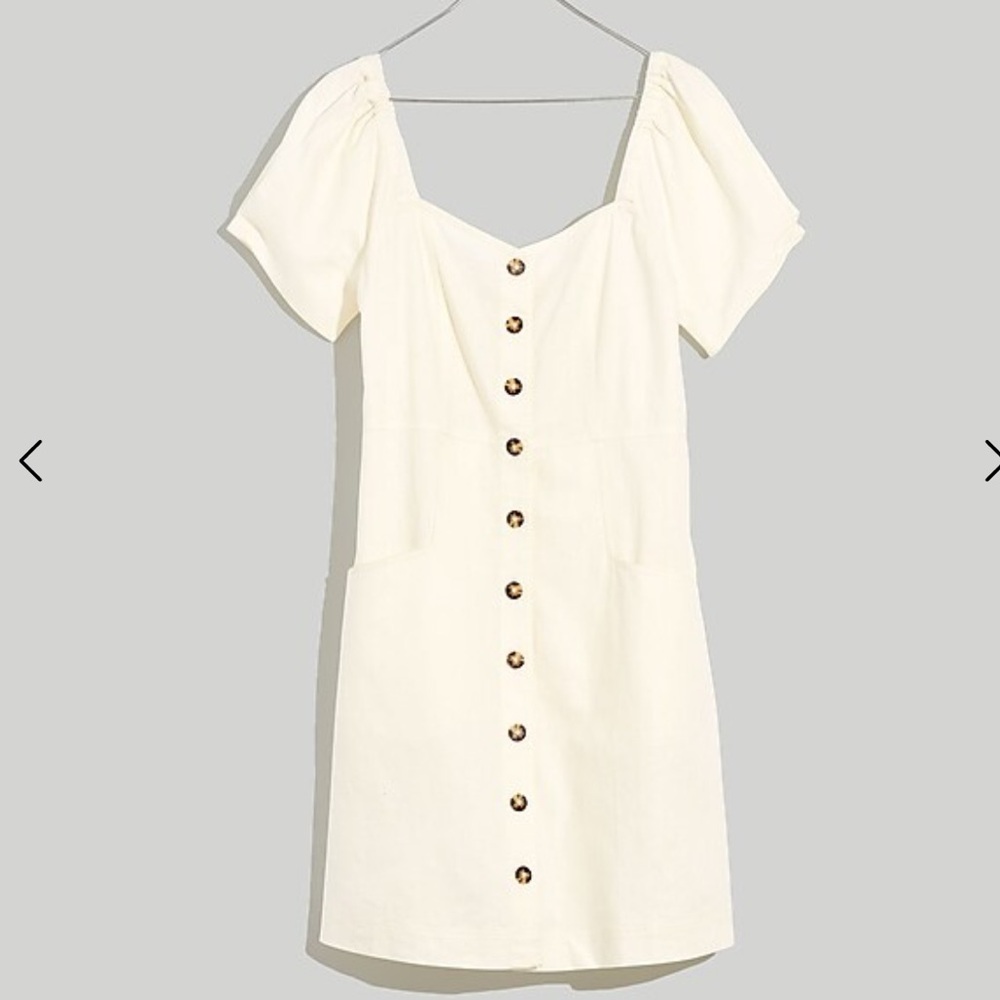 NWT Madewell Linen Cotton Puff-Sleeve Mini Dress in Creamy White, 3X